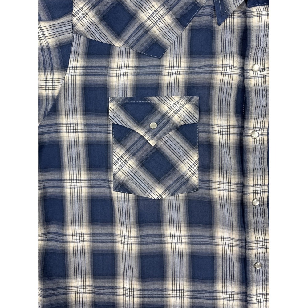 Ely Cattleman Shirt Mens XL Blue Gray Plaid Western Pearl Snap Flannel READ - Picture 8 of 12